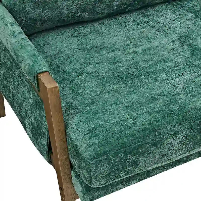 Samt-Sessel mit Akazienholzgestell und gepolsterter Sitzfläche
