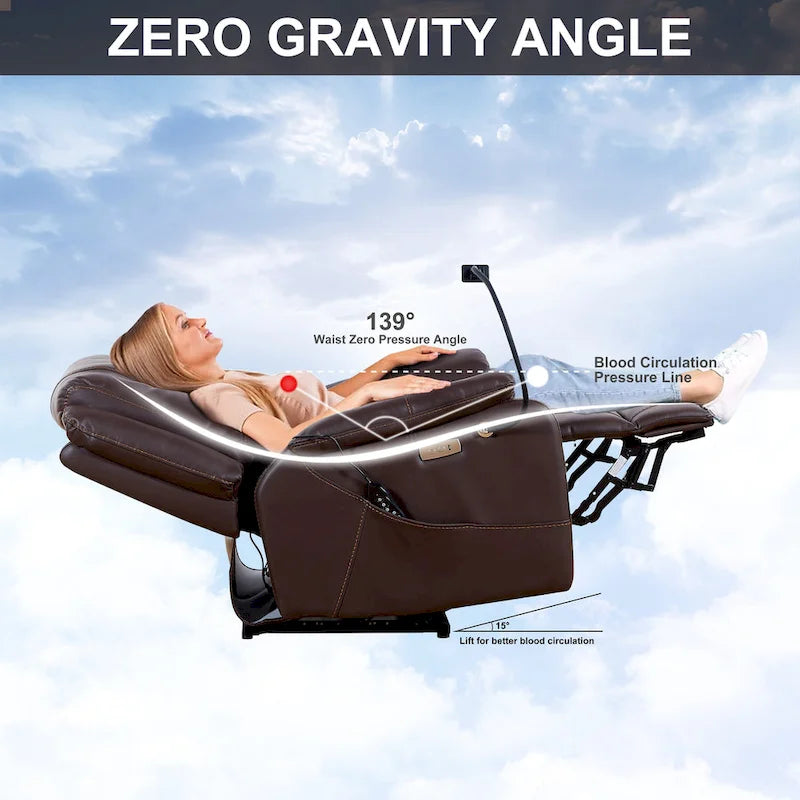 Elektrischer Zero-Gravity-Sessel mit Massage, Wärme im Lendenbereich, Handyhalterung und USB-Ladefunktion