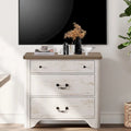 Meuble TV en bois de style ferme avec 3 tiroirs, coins arrondis et dispositif anti-basculement