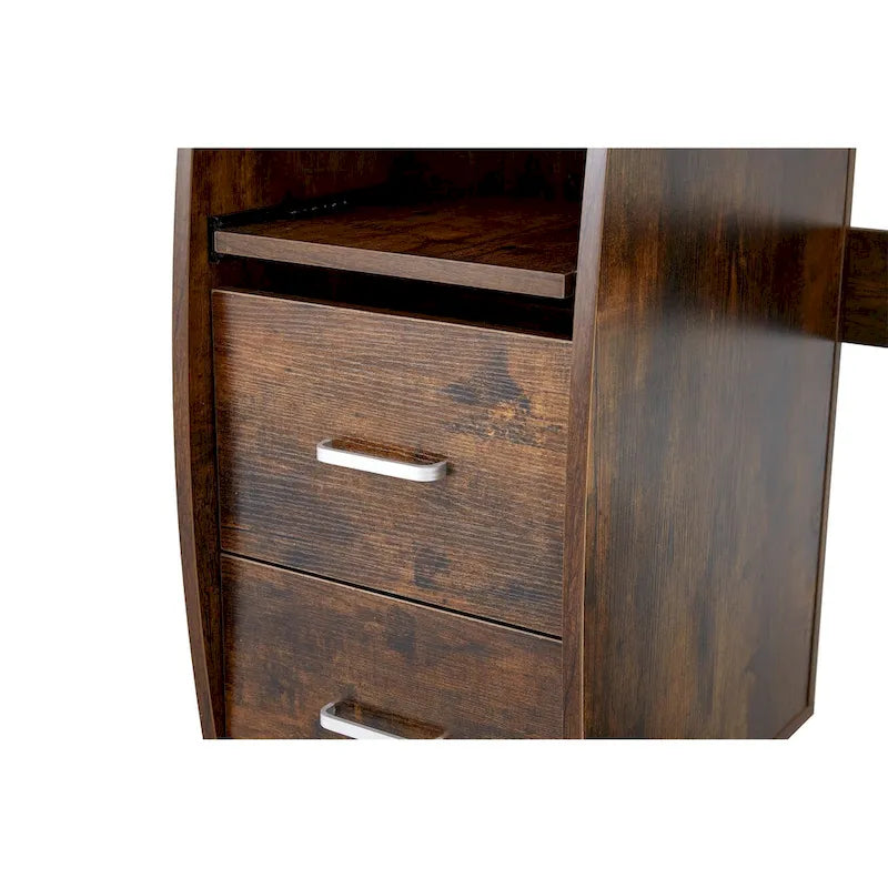 Scrivania tradizionale per computer con vassoio per tastiera, cassetti e ripiani contenitori