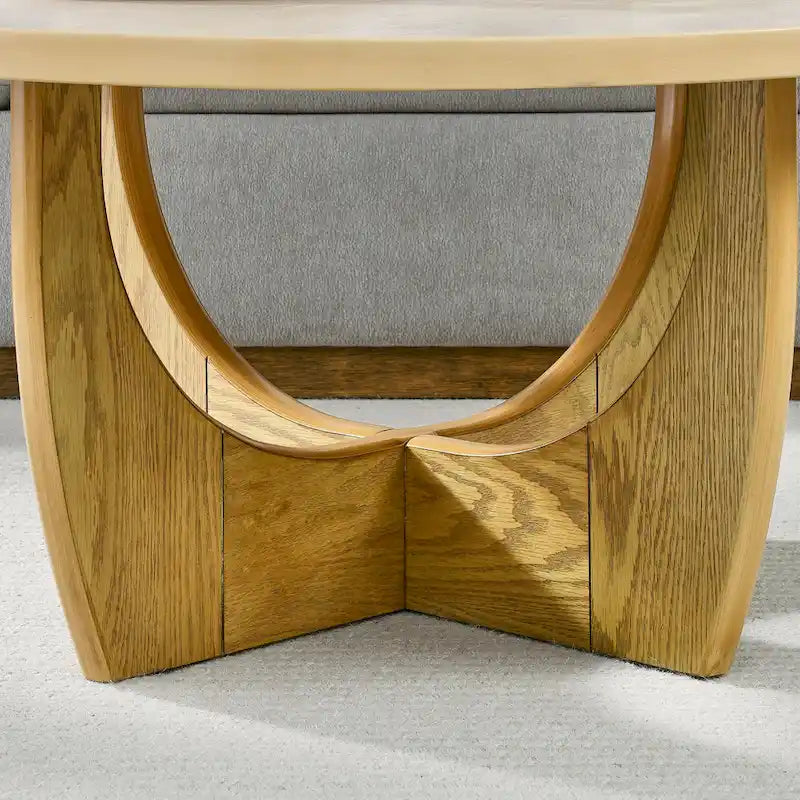 36" runder Couchtisch im Mid-Century-Modern-Stil mit Stauraum hinter Schiebetür