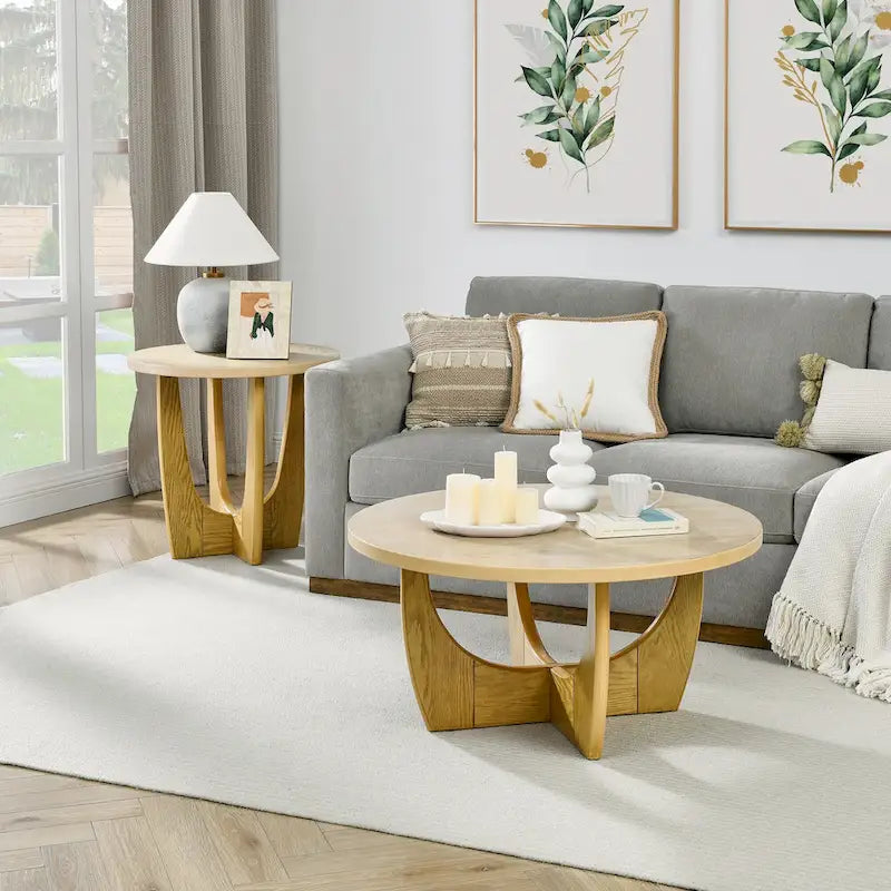 36" runder Couchtisch im Mid-Century-Modern-Stil mit Stauraum hinter Schiebetür