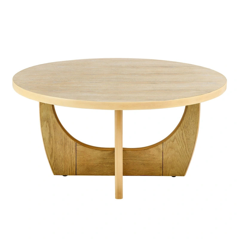 36" runder Couchtisch im Mid-Century-Modern-Stil mit Stauraum hinter Schiebetür