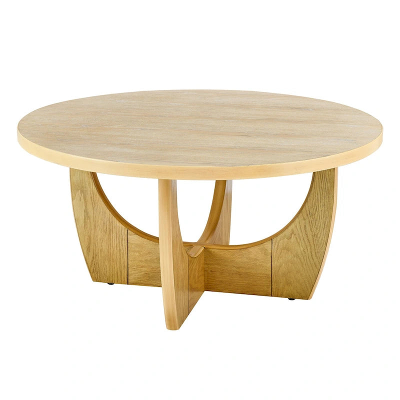 36" runder Couchtisch im Mid-Century-Modern-Stil mit Stauraum hinter Schiebetür