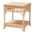 Tavolino in rattan naturale intrecciato con ripiano aperto