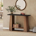 Table console moderne style mi-siècle de 47" avec étagère de rangement inférieure, noir et noyer