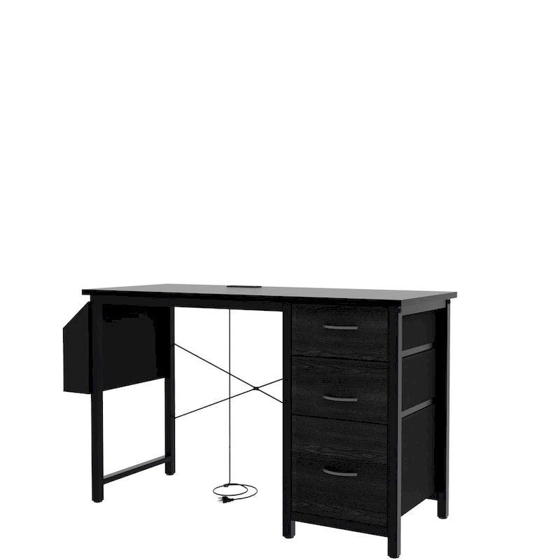 Modern Writing Desk with Hutch, 3 Drawers & Built-in Power Outlets