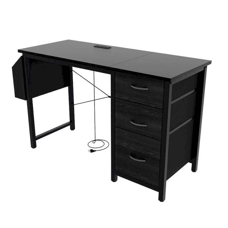 Modern Writing Desk with Hutch, 3 Drawers & Built-in Power Outlets