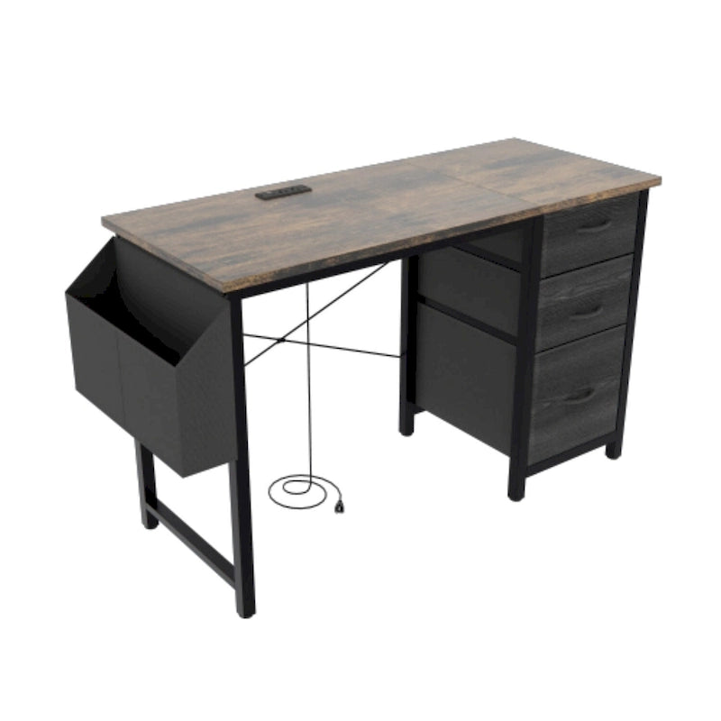 Modern Writing Desk with Hutch, 3 Drawers & Built-in Power Outlets