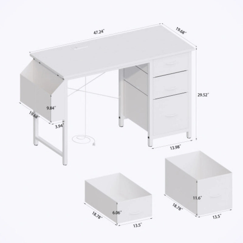 Modern Writing Desk with Hutch, 3 Drawers & Built-in Power Outlets