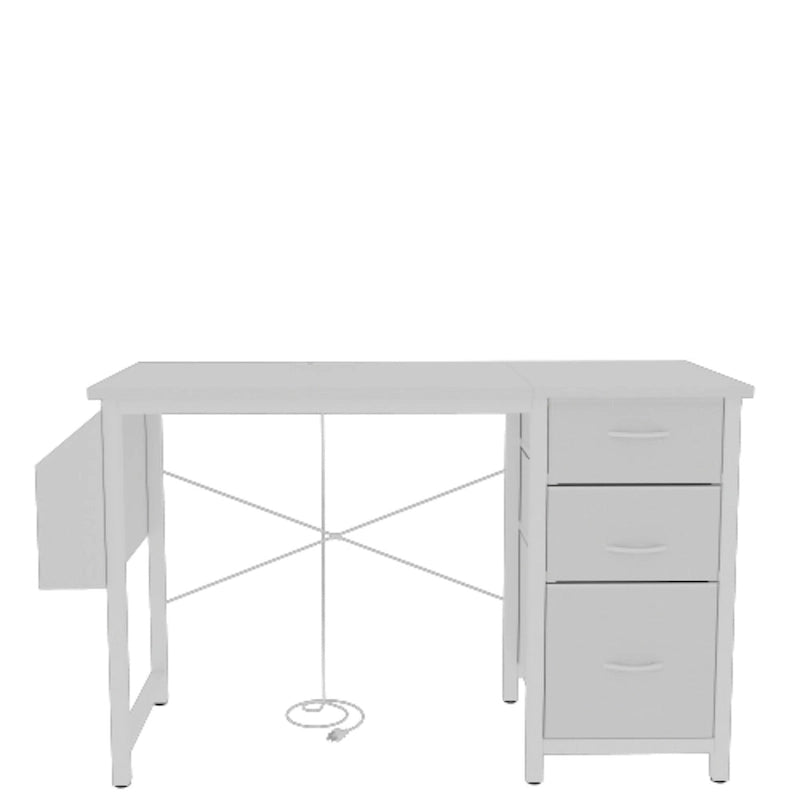 Modern Writing Desk with Hutch, 3 Drawers & Built-in Power Outlets