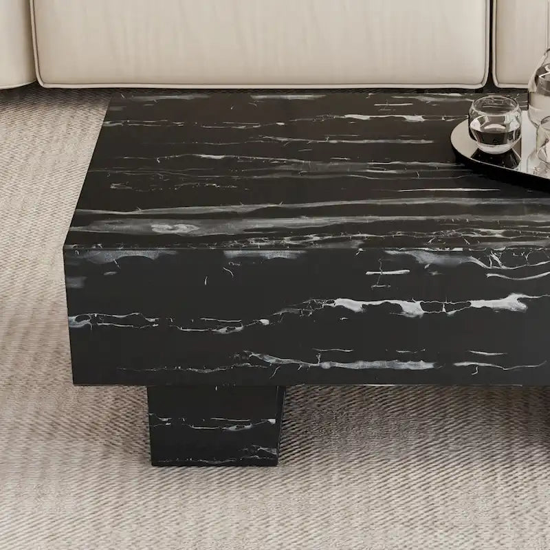 Moderner rechteckiger Couchtisch mit Platte in schwarzer Marmoroptik, Tragfähigkeit 300 lbs