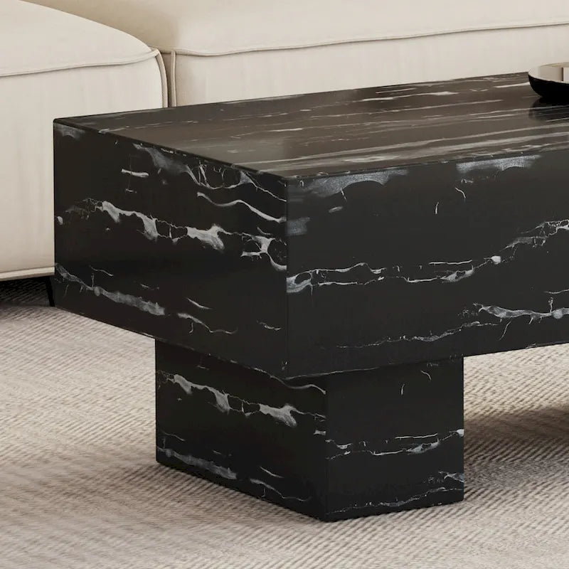 Tavolino da caffè rettangolare moderno con piano effetto marmo nero, portata di 300 lbs