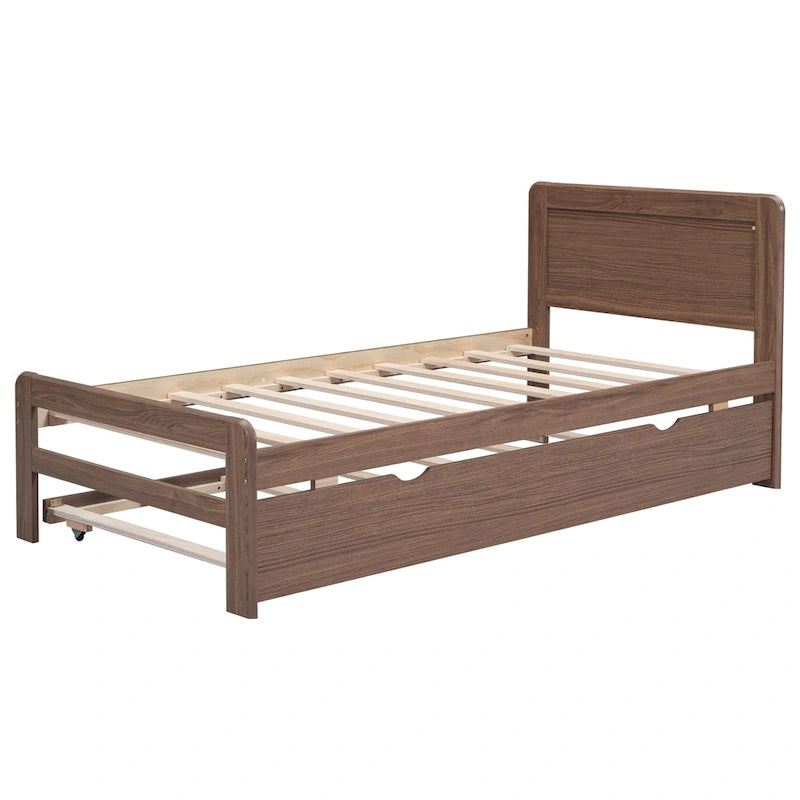 Lit plateforme jumeau en bois avec lit gigogne escamotable