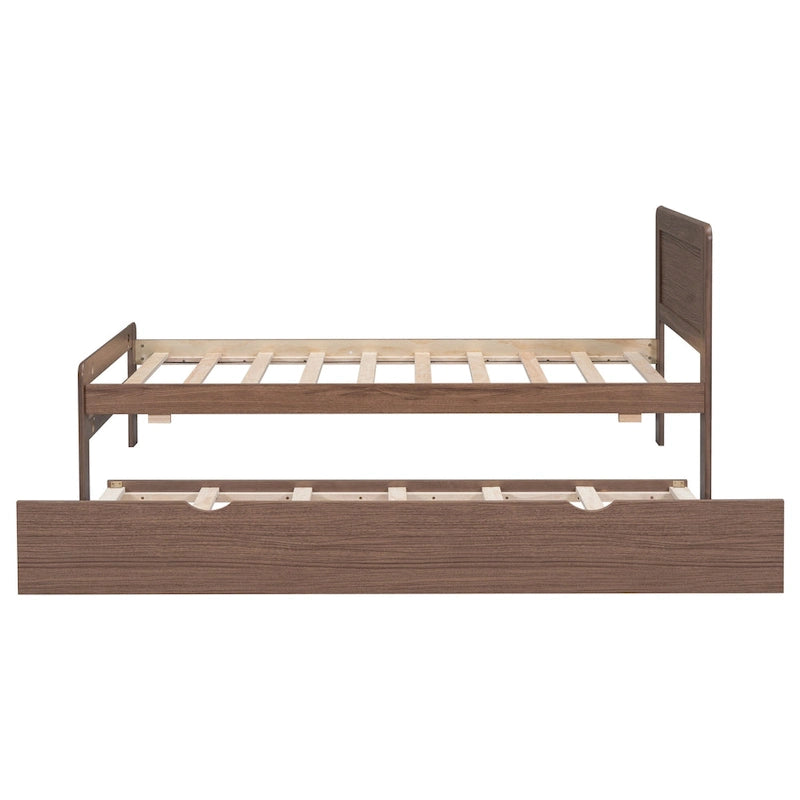 Lit plateforme jumeau en bois avec lit gigogne escamotable