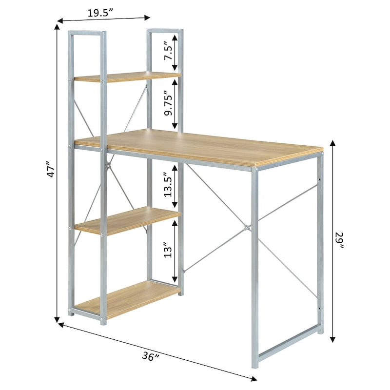 Bureau de travail moderne pour bureau avec étagères à 4 niveaux et armoires de rangement