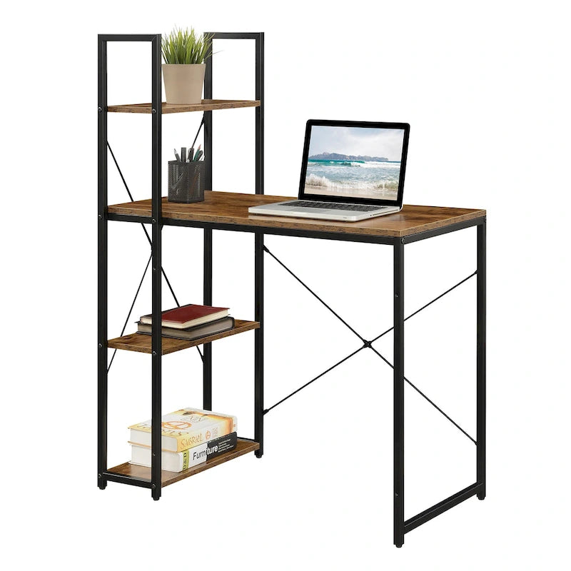 Bureau de travail moderne pour bureau avec étagères à 4 niveaux et armoires de rangement
