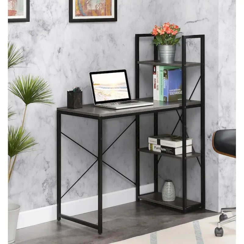 Bureau de travail moderne pour bureau avec étagères à 4 niveaux et armoires de rangement