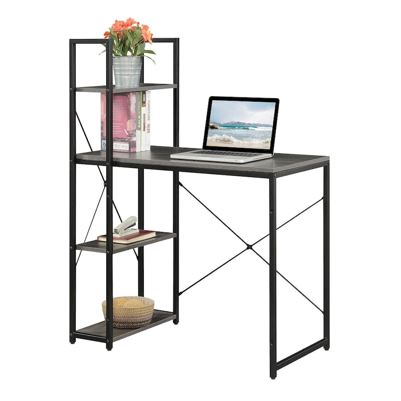 Bureau de travail moderne pour bureau avec étagères à 4 niveaux et armoires de rangement
