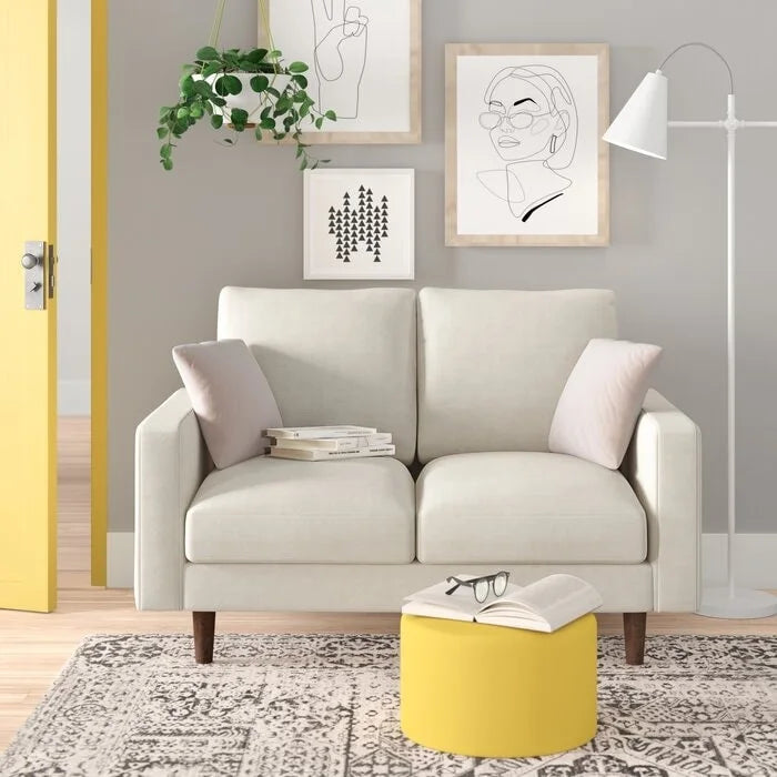 Samt-Loveseat im Mid-Century-Modern-Stil mit Spiralfederung und konischen Holzbeinen