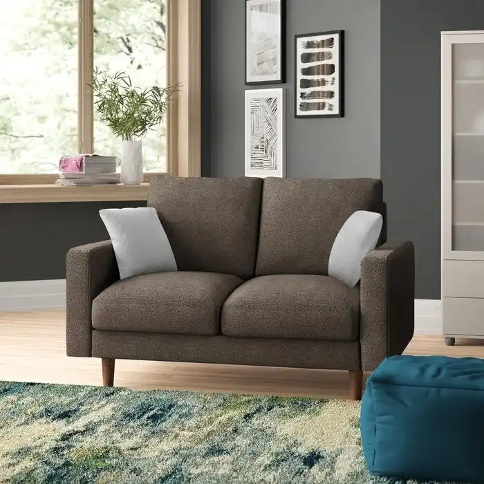Samt-Loveseat im Mid-Century-Modern-Stil mit Spiralfederung und konischen Holzbeinen