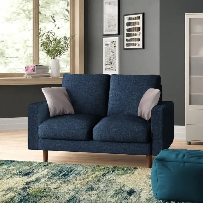 Samt-Loveseat im Mid-Century-Modern-Stil mit Spiralfederung und konischen Holzbeinen