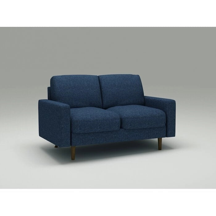 Samt-Loveseat im Mid-Century-Modern-Stil mit Spiralfederung und konischen Holzbeinen