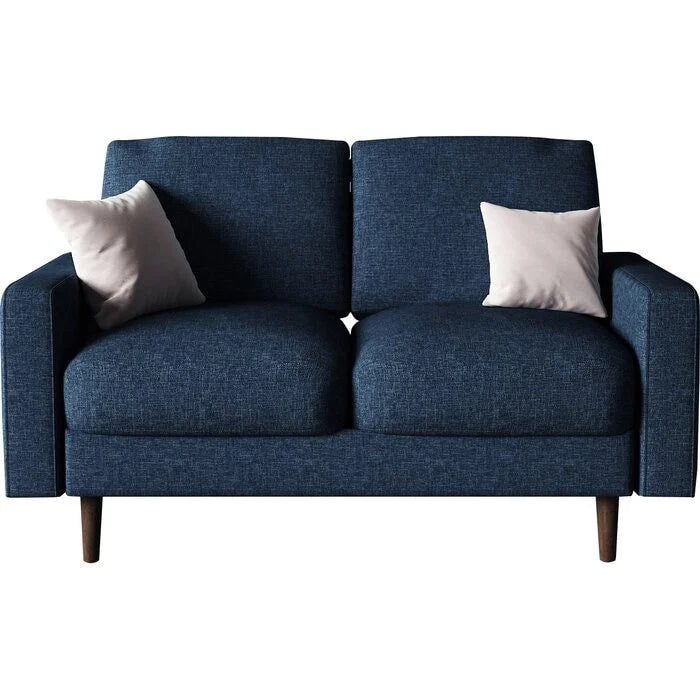 Samt-Loveseat im Mid-Century-Modern-Stil mit Spiralfederung und konischen Holzbeinen