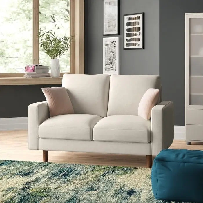 Samt-Loveseat im Mid-Century-Modern-Stil mit Spiralfederung und konischen Holzbeinen