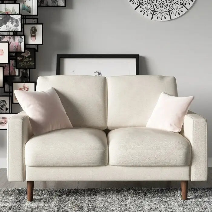 Samt-Loveseat im Mid-Century-Modern-Stil mit Spiralfederung und konischen Holzbeinen