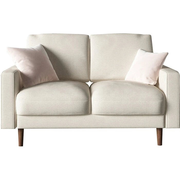 Samt-Loveseat im Mid-Century-Modern-Stil mit Spiralfederung und konischen Holzbeinen