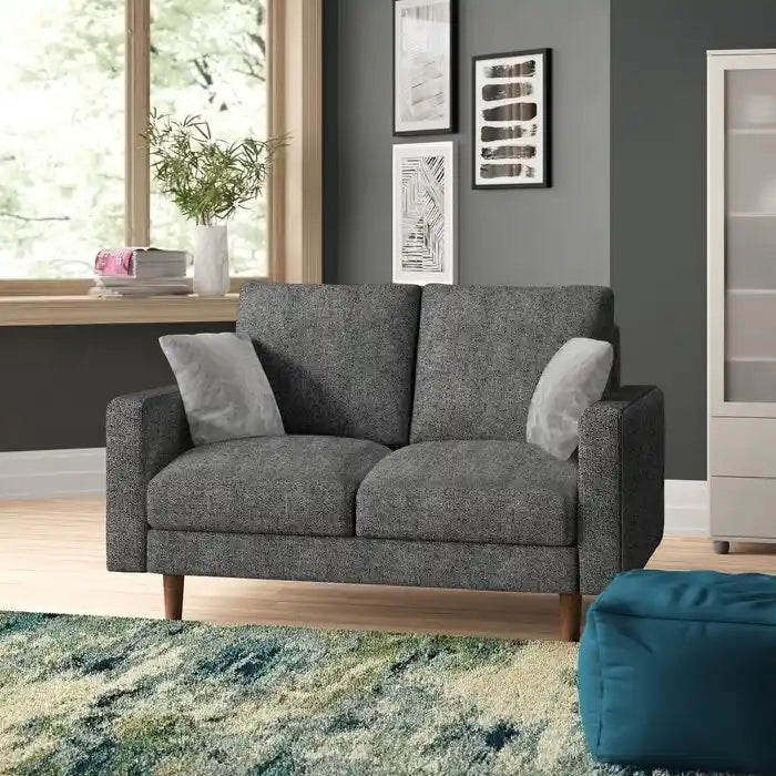 Samt-Loveseat im Mid-Century-Modern-Stil mit Spiralfederung und konischen Holzbeinen