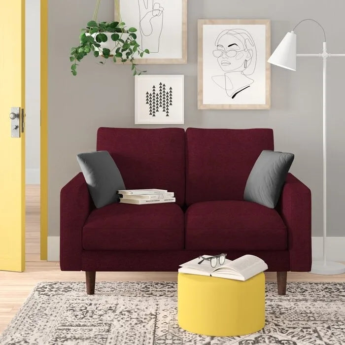 Samt-Loveseat im Mid-Century-Modern-Stil mit Spiralfederung und konischen Holzbeinen