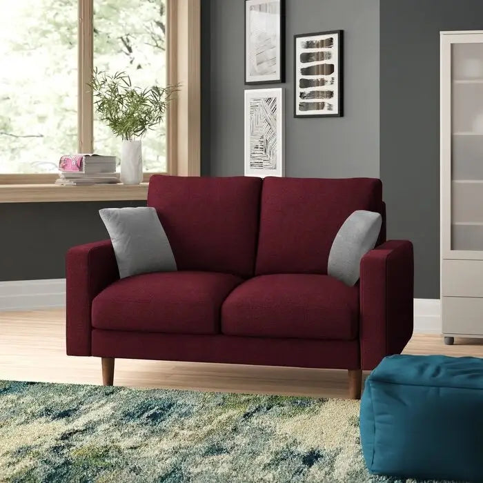 Samt-Loveseat im Mid-Century-Modern-Stil mit Spiralfederung und konischen Holzbeinen