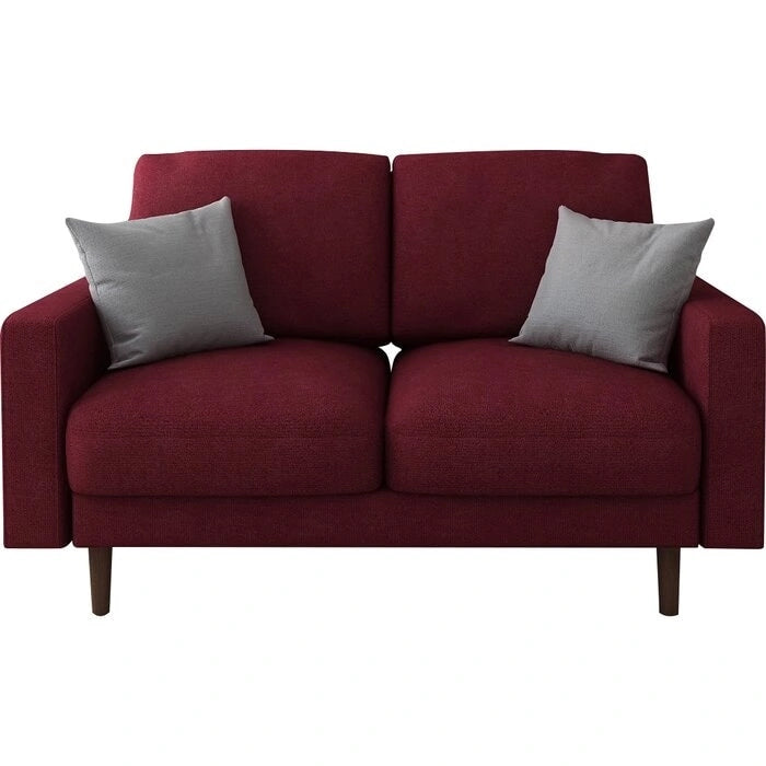 Samt-Loveseat im Mid-Century-Modern-Stil mit Spiralfederung und konischen Holzbeinen