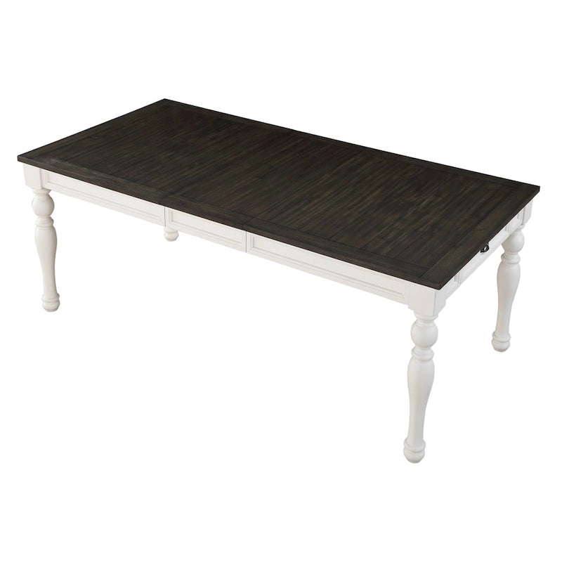 Table à manger bicolore de style ferme avec rallonge et tiroirs de rangement
