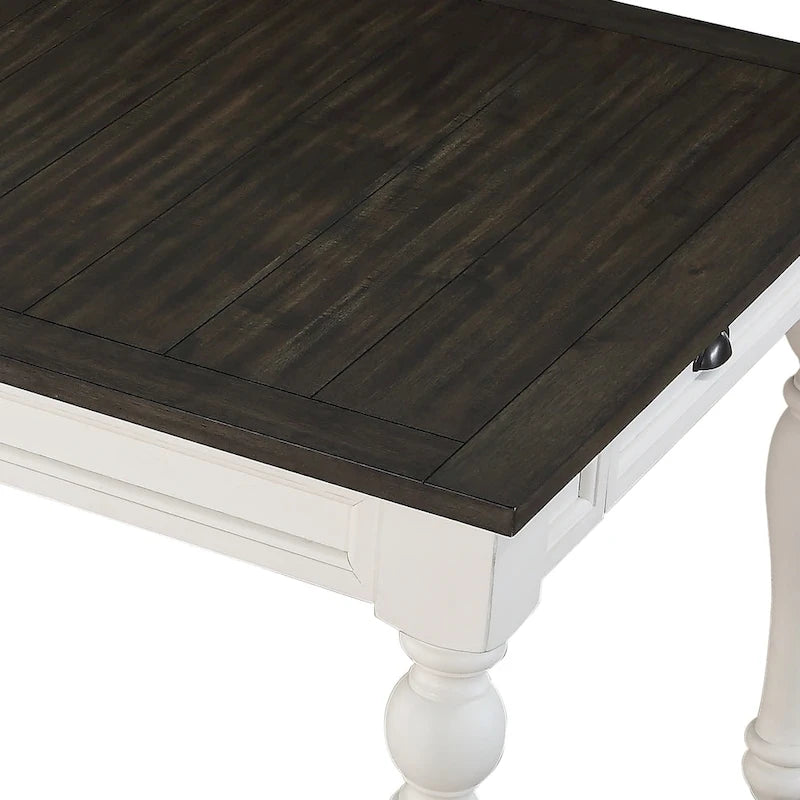 Two-Tone Farmhouse Dining Table with Leaf Extension and Storage Drawers