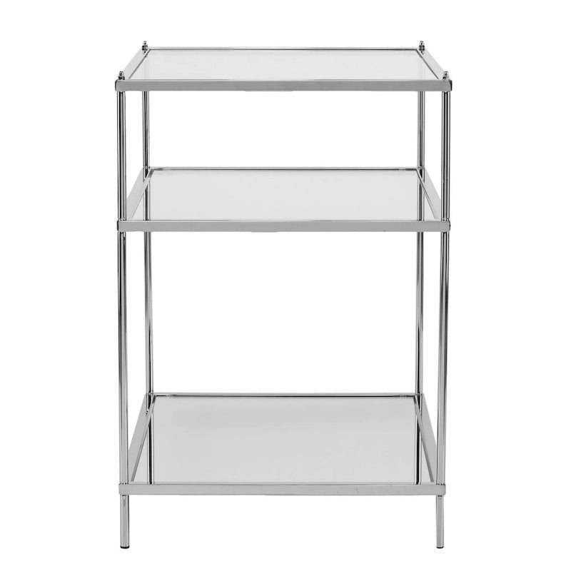 Silberfarbener verspiegelter Glas-Beistelltisch mit Eisen und Ablageflächen