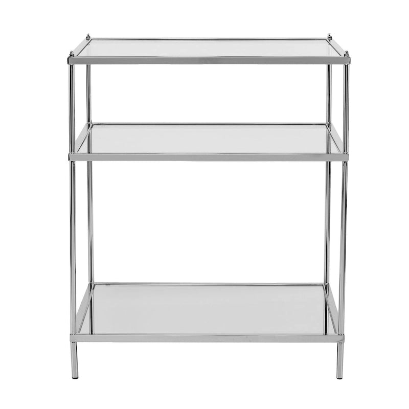 Silberfarbener verspiegelter Glas-Beistelltisch mit Eisen und Ablageflächen