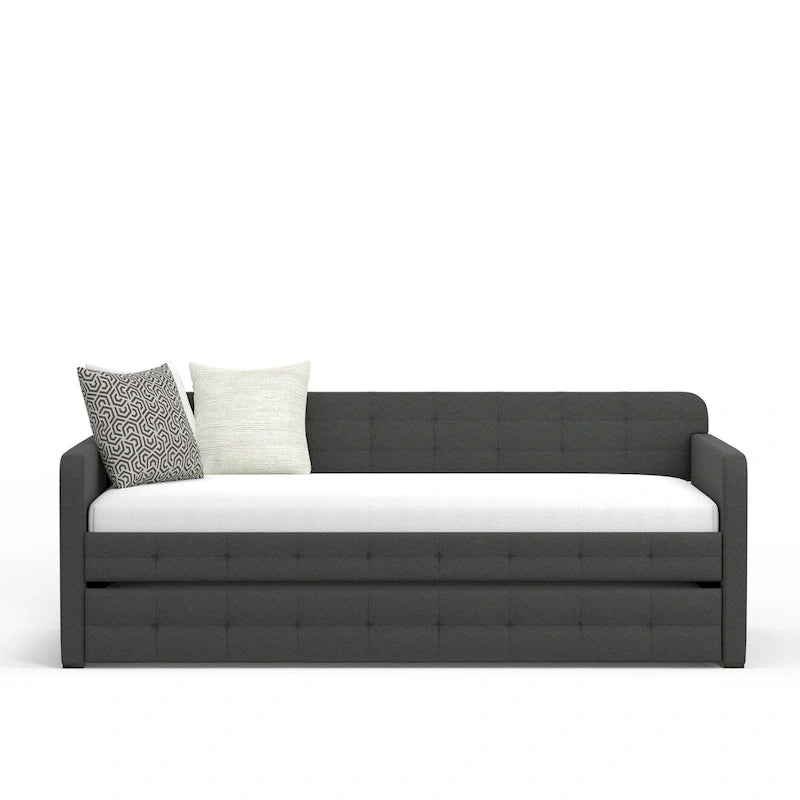 Zweiersofa mit Knopfsteppung und ausziehbarem Gästebett, Schlafsofa im Mid-Century-Stil