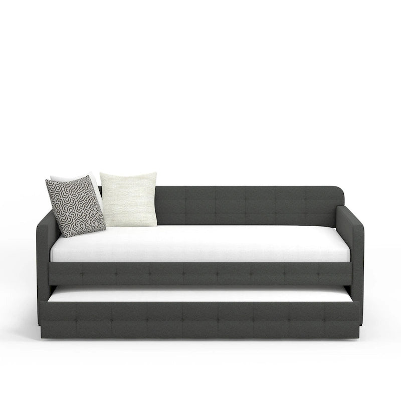 Zweiersofa mit Knopfsteppung und ausziehbarem Gästebett, Schlafsofa im Mid-Century-Stil