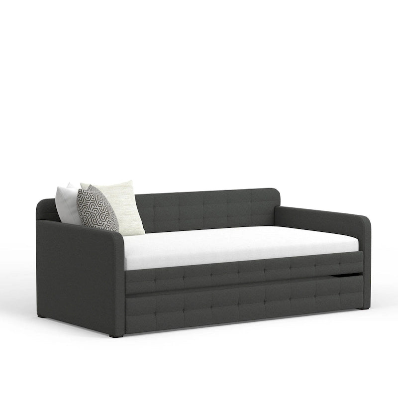 Zweiersofa mit Knopfsteppung und ausziehbarem Gästebett, Schlafsofa im Mid-Century-Stil