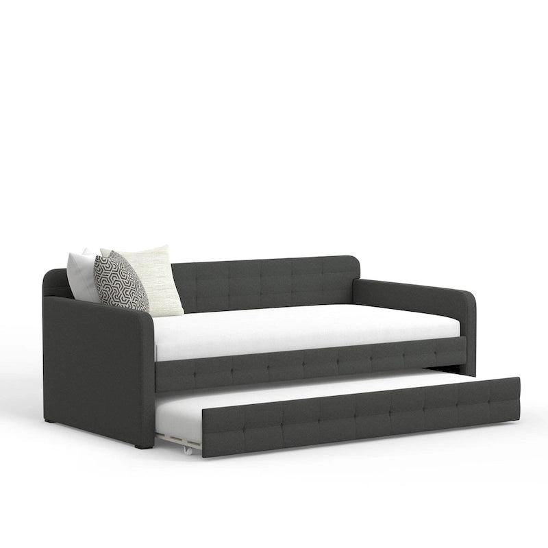 Zweiersofa mit Knopfsteppung und ausziehbarem Gästebett, Schlafsofa im Mid-Century-Stil