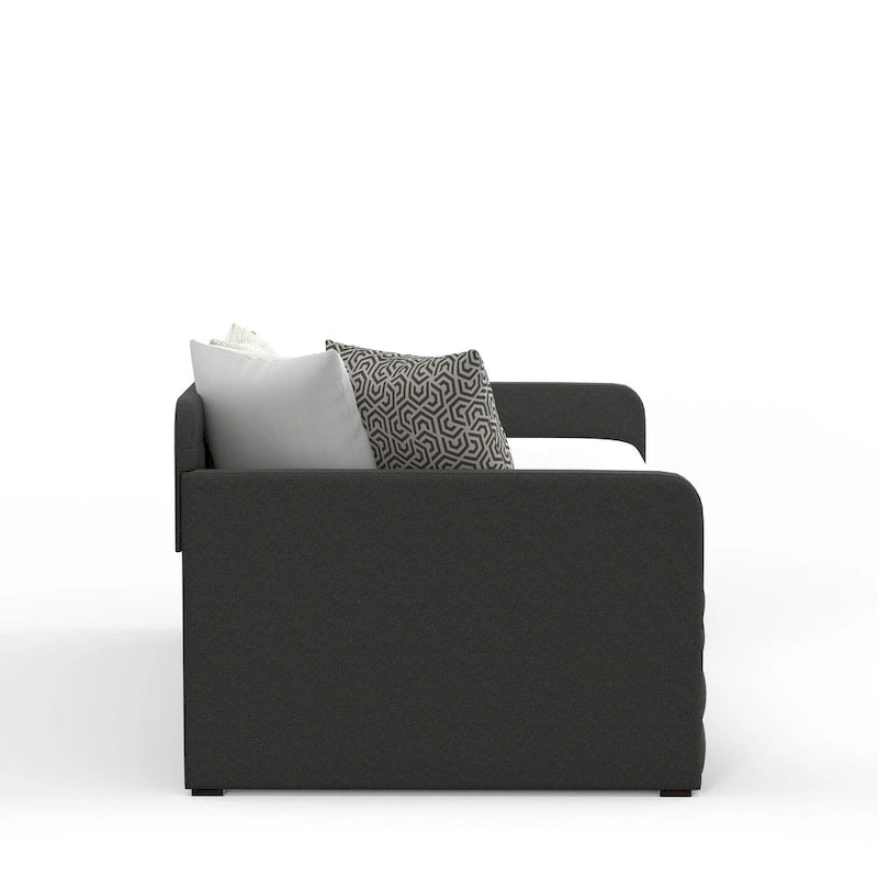 Zweiersofa mit Knopfsteppung und ausziehbarem Gästebett, Schlafsofa im Mid-Century-Stil