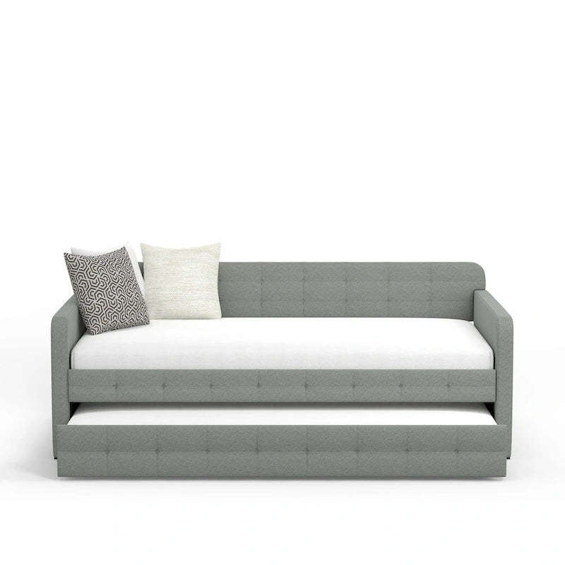 Zweiersofa mit Knopfsteppung und ausziehbarem Gästebett, Schlafsofa im Mid-Century-Stil