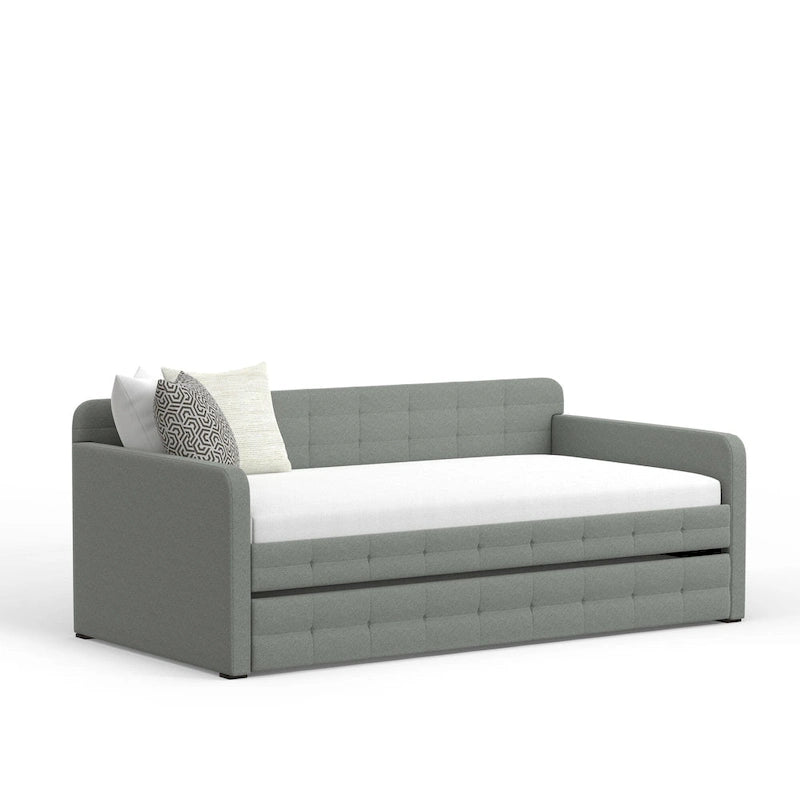 Zweiersofa mit Knopfsteppung und ausziehbarem Gästebett, Schlafsofa im Mid-Century-Stil
