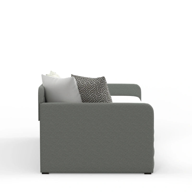 Zweiersofa mit Knopfsteppung und ausziehbarem Gästebett, Schlafsofa im Mid-Century-Stil