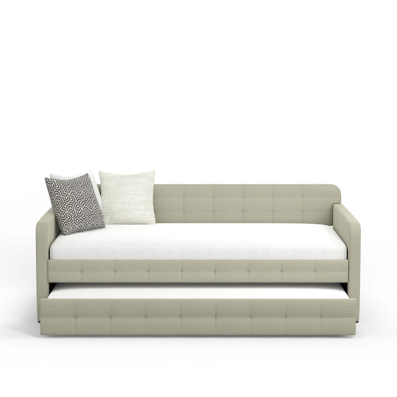 Zweiersofa mit Knopfsteppung und ausziehbarem Gästebett, Schlafsofa im Mid-Century-Stil