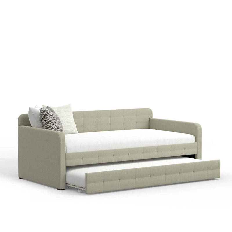 Zweiersofa mit Knopfsteppung und ausziehbarem Gästebett, Schlafsofa im Mid-Century-Stil