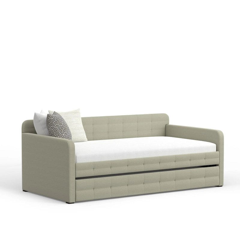 Zweiersofa mit Knopfsteppung und ausziehbarem Gästebett, Schlafsofa im Mid-Century-Stil